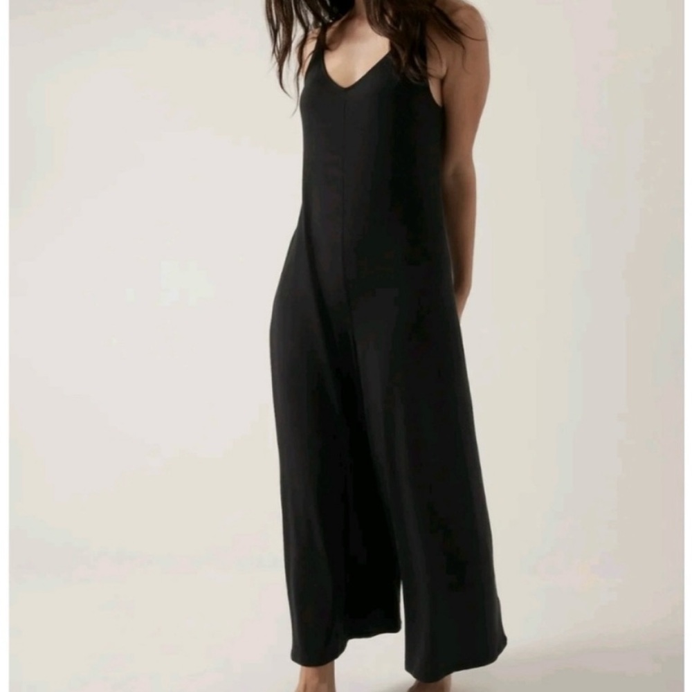Athleta Black V-Neck Wide-Leg Jumpsuit